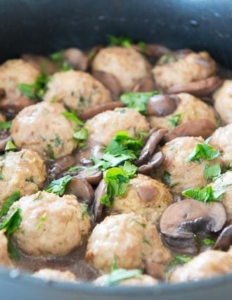 Baked Turkey Meatballs with Mushroom Sauce