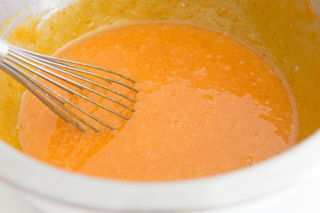 Whisked Pumpkin Puree Mixture in a Stainless Steel bowl