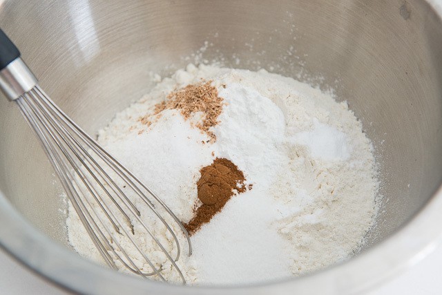 Flour, Spices, and Leavener in Bowl with Whisk