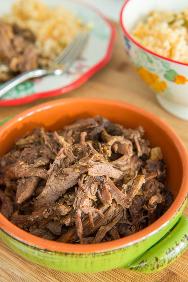 Slow Cooker Mexican Shredded Beef - in a Green Bowl 