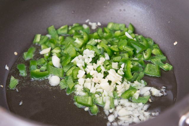 Sauteeing Jalapenos and Garlic in Skillet