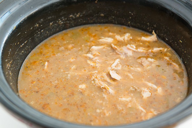 White Bean Chicken Chili in Slow Cooker Crock
