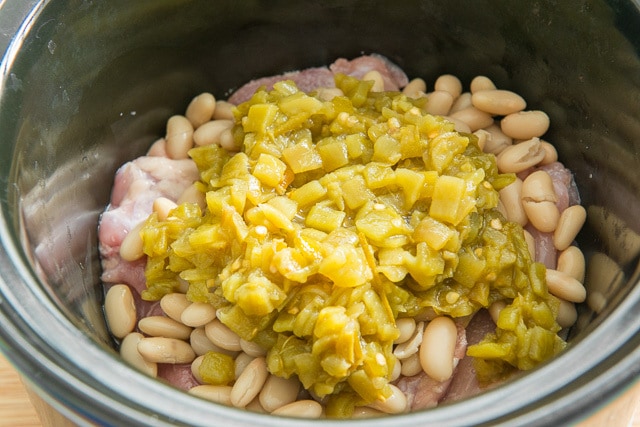 Canned Diced Green Chiles Added to Crock Pot