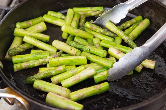 Asparagus Spears Sauteed in Cast Iron Skillet