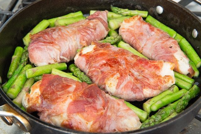 Chicken and Prosciutto and Asparagus in Cast Iron Skillet