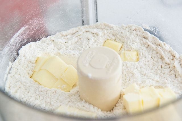 Cubed Butter and Flour Mixture in Food Processor