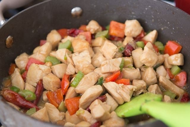 Kung Pao Chicken Cooking in Pan