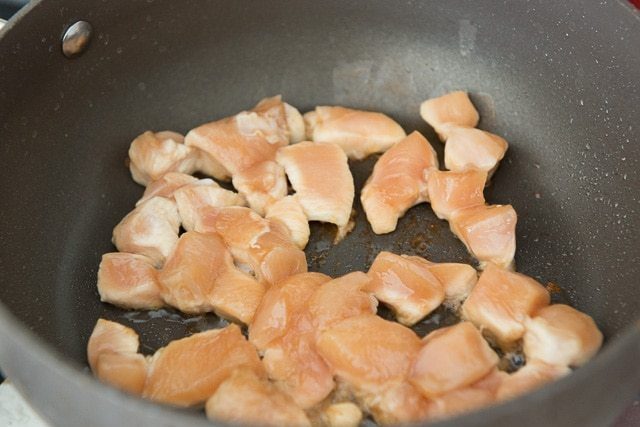 Searing Chicken Breast Cubes in Pan