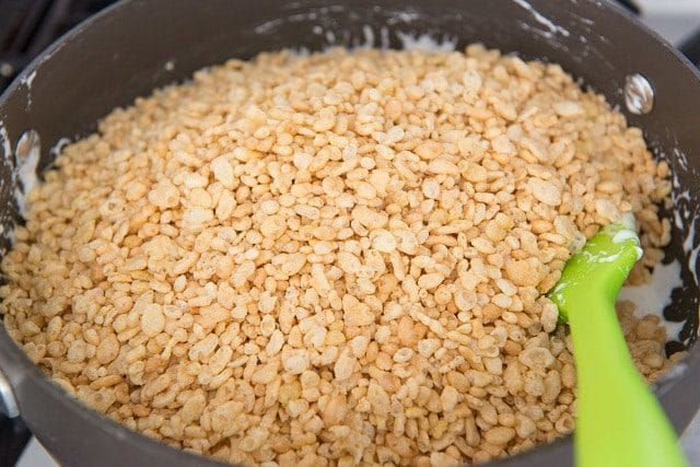 Crisp Rice Cereal Added to Pan