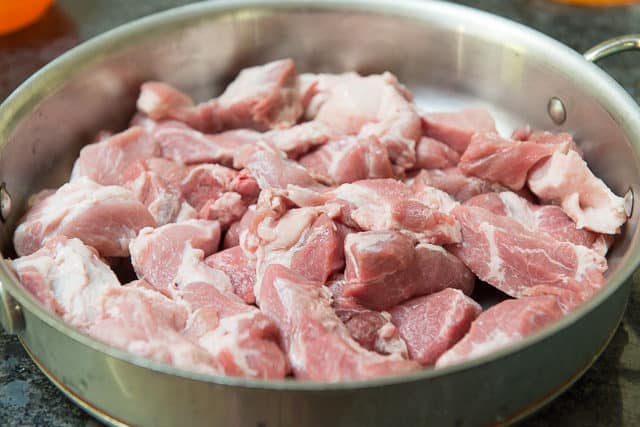 Pork Shoulder Chunks in Saucepan