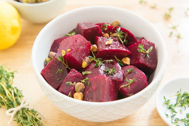 Oven Roasted Beets - Tossed with Simple Dressing, Nuts, and Herbs