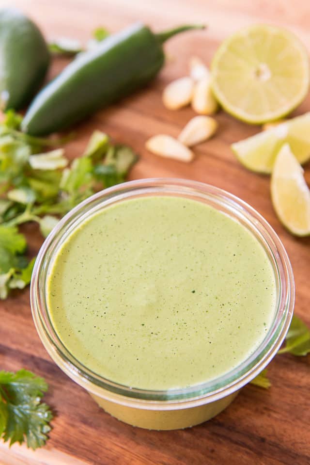 Jalapeno Cilantro Sauce - In A Weck Jar With Jalapenos, Lime, Garlic, and Cilantro