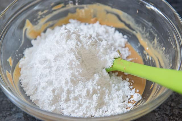Adding Confectioner's Sugar to Peanut Butter and Coconut Oil Mixture