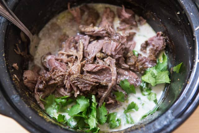 Shredded Indian Spiced Beef Roast In Slow Cooker With Coconut Milk And Cilantro