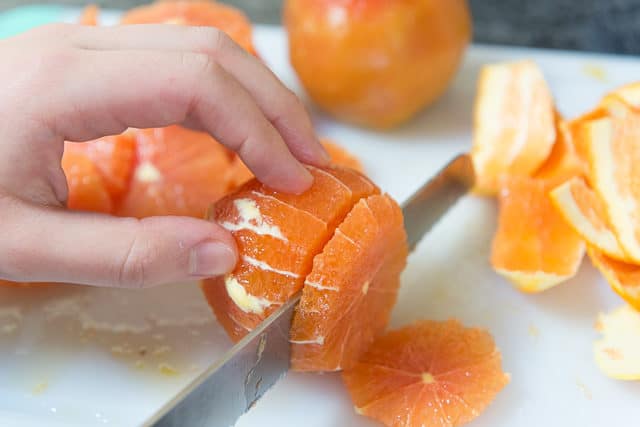 Slicing Rindless Cara Cara Oranges With Serrated Knife