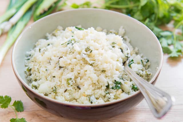Cauliflower Rice - In Bowl with Cilantro and Lime