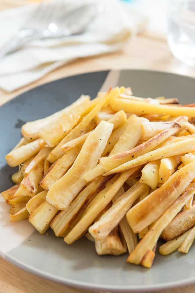 Roast Parsnips - Sliced and Presented on A Plate