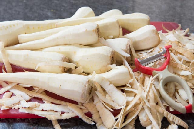 Peeled Parsnips on a Cutting Board