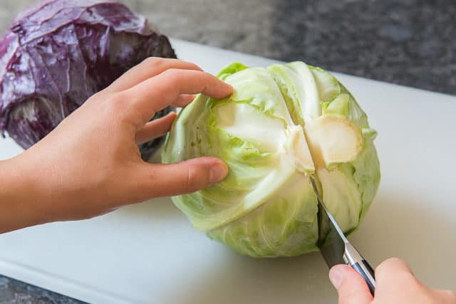 Cutting Cabbage Head in Half Through Core