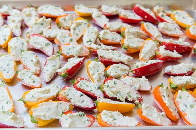 Stuffed Mini Sweet Peppers - On Tray with Goat Cheese Filling