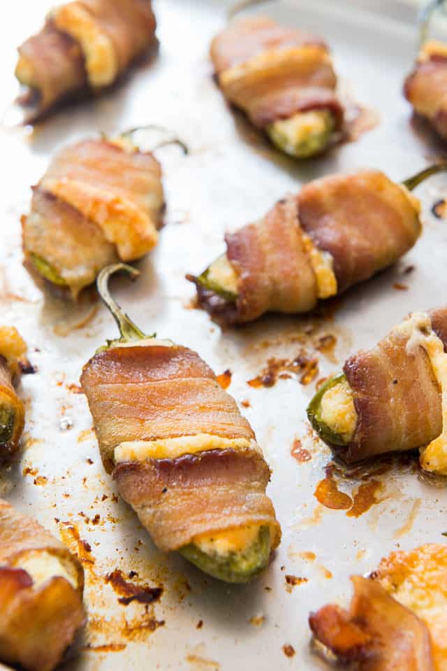 Bacon Wrapped Jalapeños - On a Sheet Pan with Cheese Oozing Out