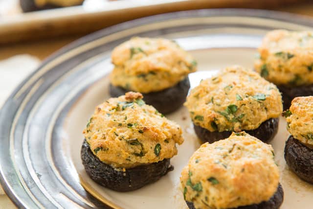 Stuffed Mushroom Recipe - Plated and Served on Brown Dish