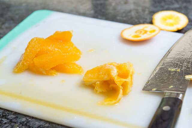Oranges Segments and Membranes on a Cutting Board