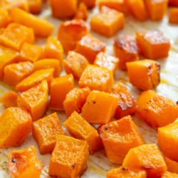 Roasted Butternut Squash On a Sheet Pan in Cubes