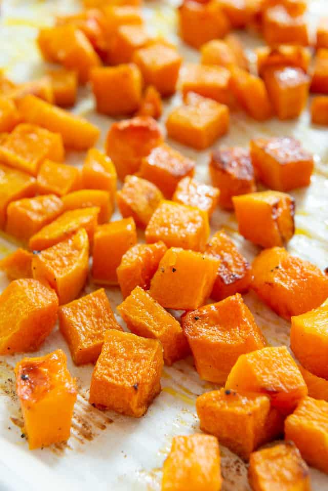 Roasted Butternut Squash - On a Sheet Pan in Cubes