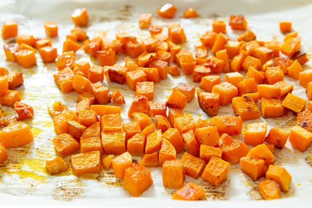 Oven Roasted Butternut Squash - On Parchment Paper with Caramelized Edges