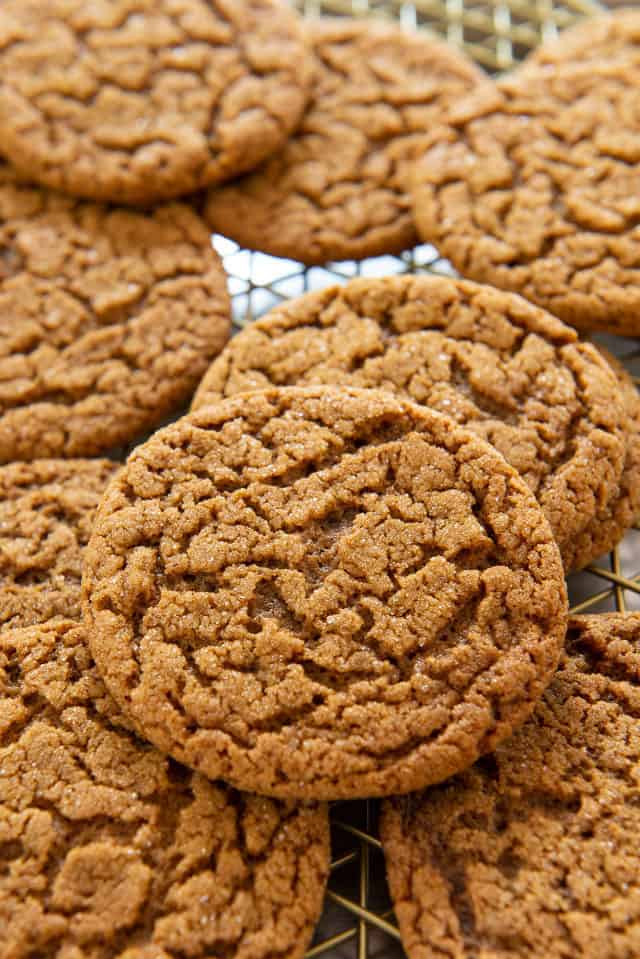 Blackstrap Molasses Cookies - In Piles on Gold Wire Rack