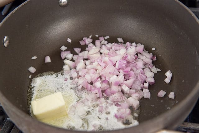 Butter and Shallot in a Nonstick Pan