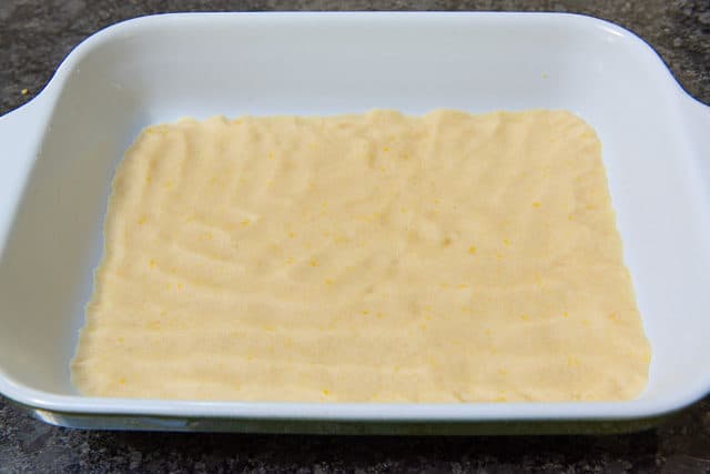 Shortbread Bar Crust in Casserole Dish Unbaked