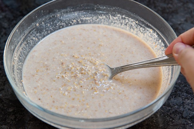 Soaking Steel Cut Oats Overnight Gives Thickened Texture like Shown with Spoon