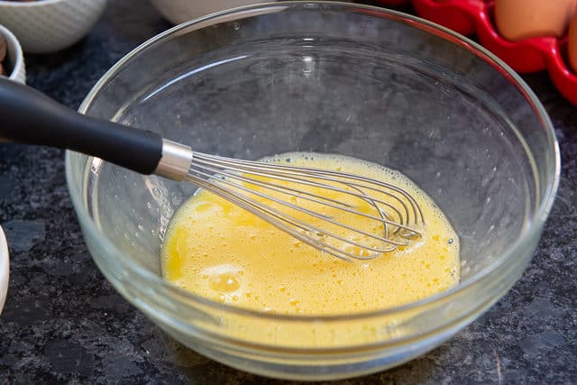 Whisked Egg Omelet Mixture in Bowl