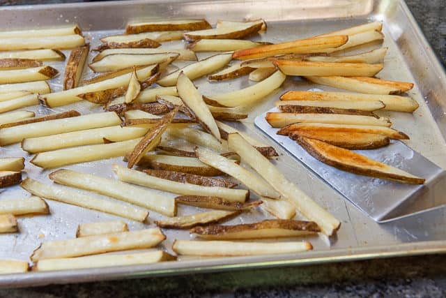 Baked Garlic French Fries - Some Shown brown on bottom from partial cooking