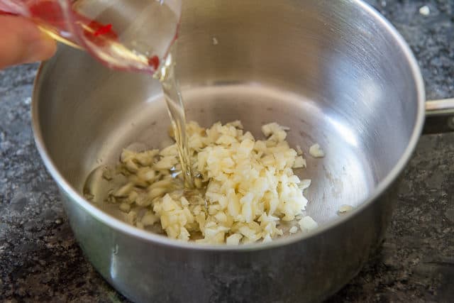 Minced Garlic and Oil in Saucepan
