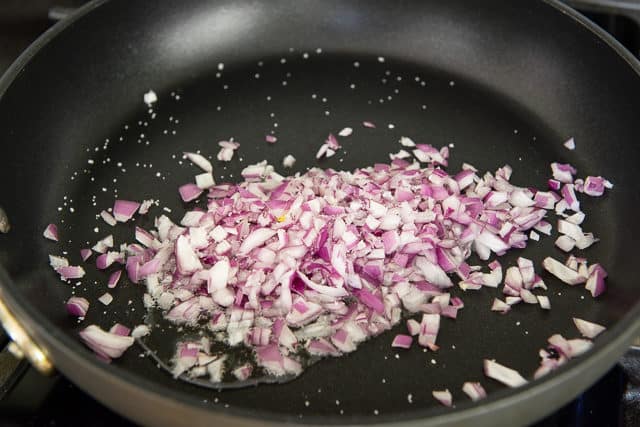 Diced Red Onion in Skillet with Oil