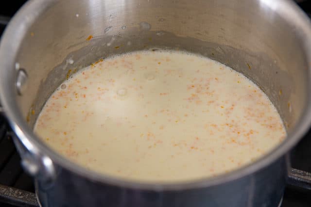 Orange Zest Creme Brulee Liquid in Saucepan