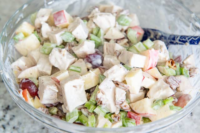 Chicken Salad with Grapes - In Glass Bowl with Dressing