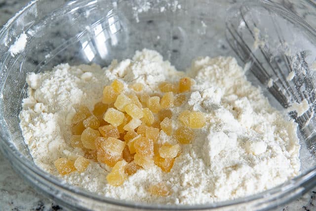 Crystallized Ginger Added to Scone Dough Bowl