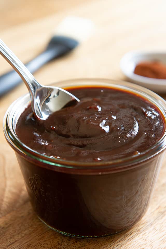 BBQ Sauce - Homemade and Stored in Glass Jar with Spoon