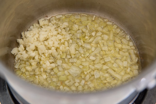 Minced Garlic and Softened Onion in Saucepan
