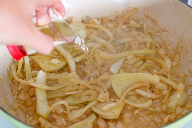 Adding White Wine to Sauteed Fennel and Onion