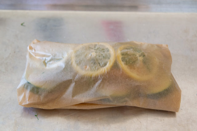 Salmon Fillet En Papillote with Lemon Slices and Zucchini