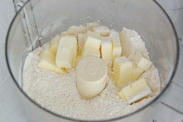 Cubed Cold Butter in a Food Processor with Flour
