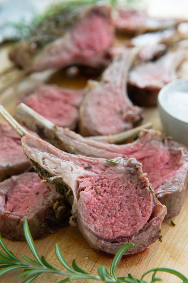 Rack of Lamb - Cut and Arranged on a Wooden Board