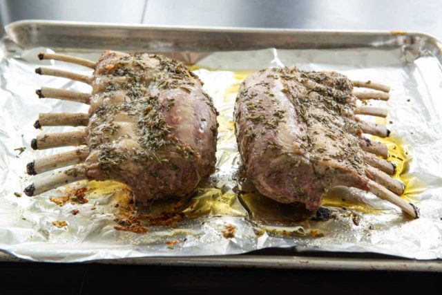 Roasted Rack of Lamb - on Aluminum Foil with Rosemary