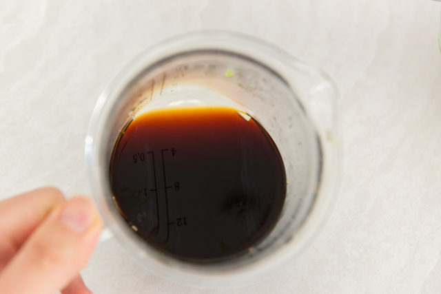 Porcini Mushroom Broth in Glass Measuring cup