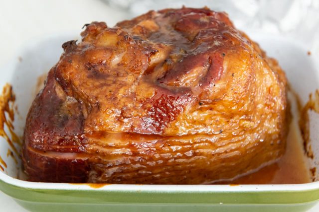 Maple Orange Glazed Spiral Ham in Casserole Dish